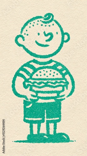Cute Vintage Cartoon Character Holding Food