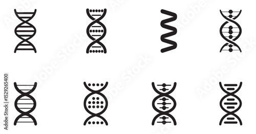 a collection of simple, black and white DNA and RNA icons vector art on white 