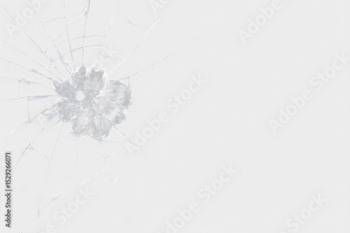 Broken glass on transparent background with lots of glass splinters and cracks