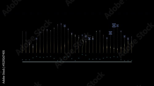 Audio spectrum simulation on black background use for music and computer calculating concept