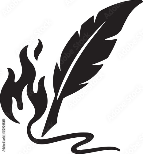 Quill pen writing with fire instead of ink
