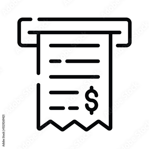 An editable outline style icon depicting withdrawal slip