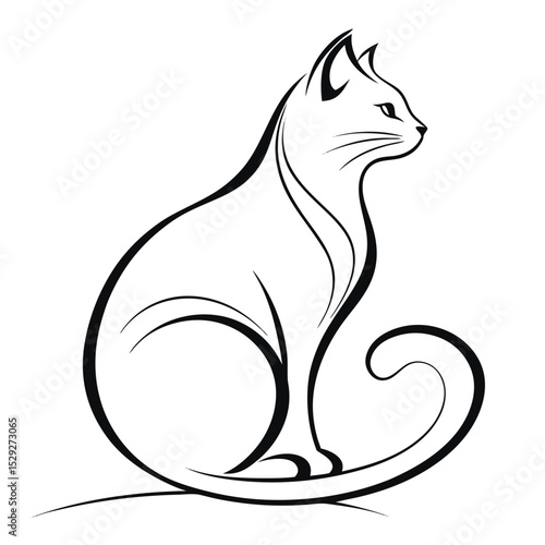 Wallpaper Mural Elegant Cat Line Art Illustration Torontodigital.ca