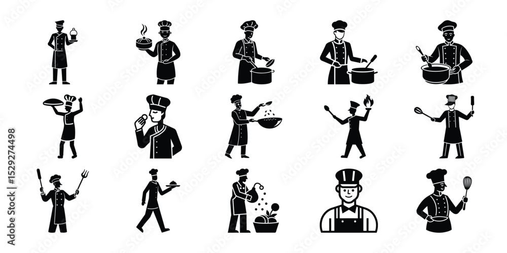 Minimalist Flat Illustration of a Chef Cooking for Restaurant Use Minimalist Flat Illustration of a Chef Cooking for Restaurant Use