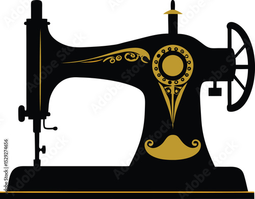 old antique sewing machine vector art illustration-