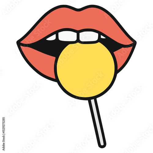 mouth bite lollipop candy flat color vector illustration template design