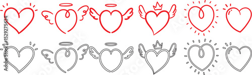 Heart shapes collection. Love symbol, red loving hearts for valentines day greeting card design, elegant romantic elements vector isolated icons set. Holiday flat illustration pack
