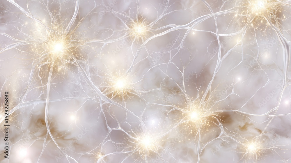 Naklejka premium Abstract Neural Network Illustration With Golden Sparkle Detail