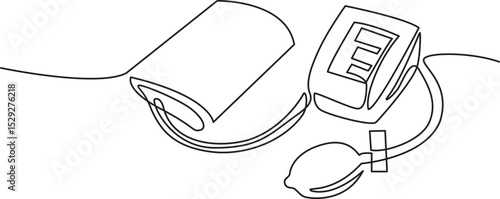 Electronic medical tonometer for measuring blood pressure. Medical healthcare check up analysis. One line monochrome continuous single line art vector illustration