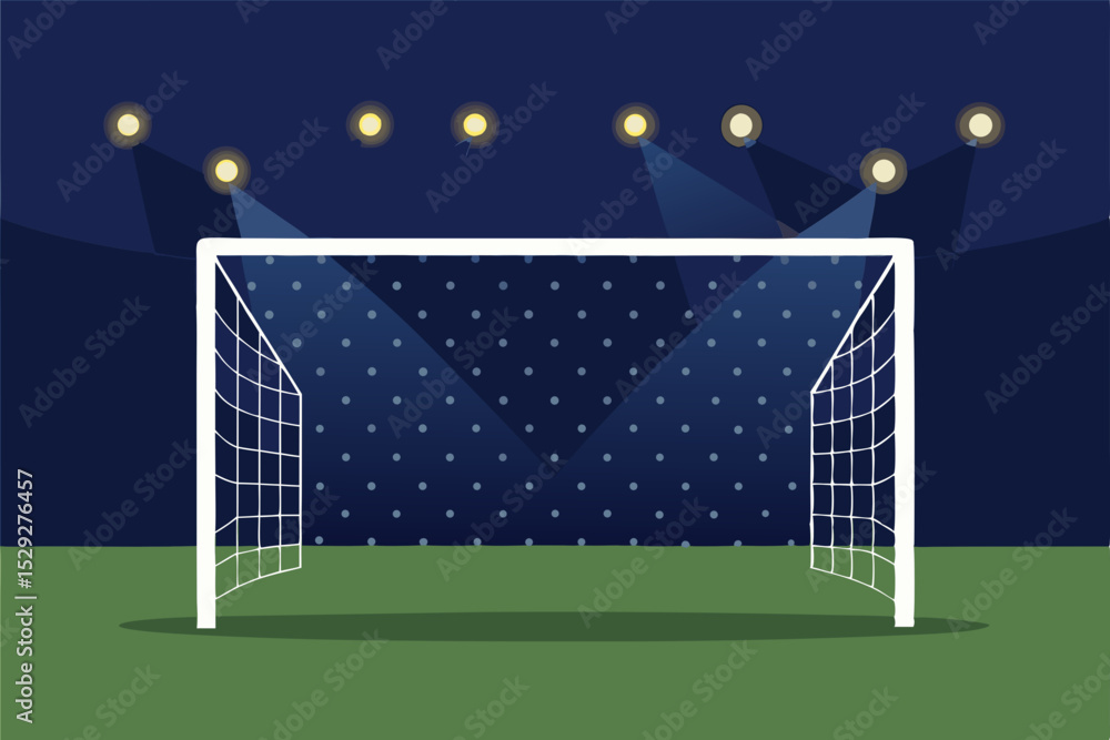 Fototapeta premium Night Football Goal Illuminated Soccer Net under Stadium Lights