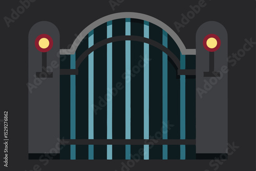 Elegant Arching Metal Gate Design  Architectural Entrance Illustration
