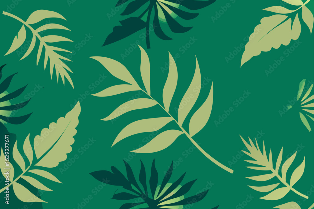 Fototapeta premium Tropical Leaf Pattern Green and Teal Botanical Design Illustration