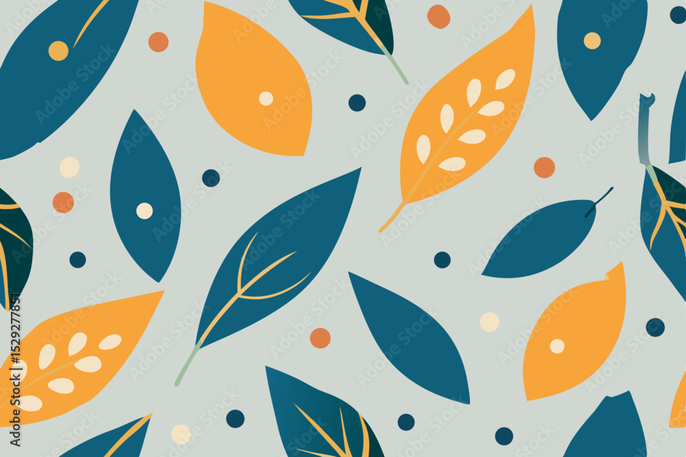 Fototapeta premium Autumnal Leaf Pattern Teal, Orange, and Gray Abstract Fall Design