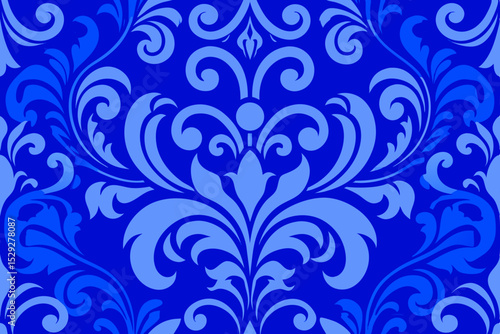 Elegant Damask Pattern Blue Floral Design, Seamless Repeat Texture