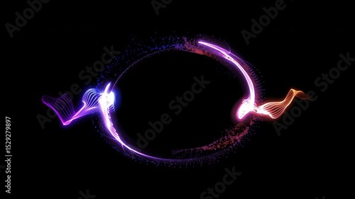 Digital colourful circle waves line form motion and movement dissolve in the depth of field, abstract technology and science background