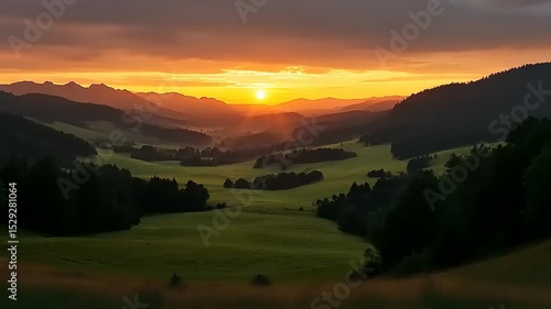 Serene Mountain Valley at Sunset: A Peaceful and Inspiring Landscape Scenery Video