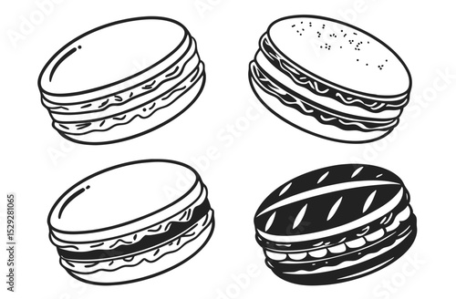 Minimalist Black and White Macaron Icons – French Dessert Silhouettes