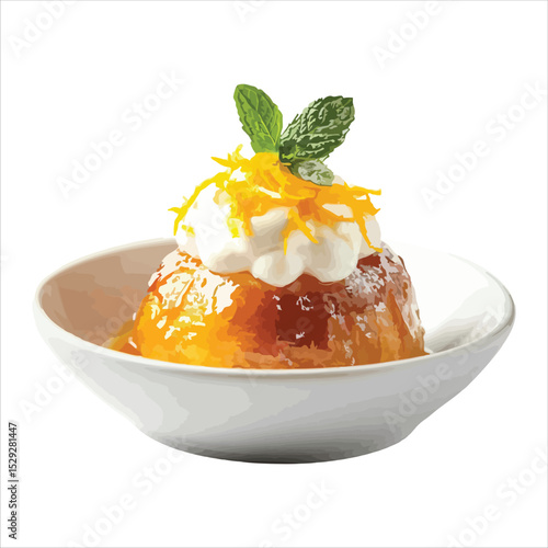 Delicious baba au rhum dessert with whipped cream isolated on white background