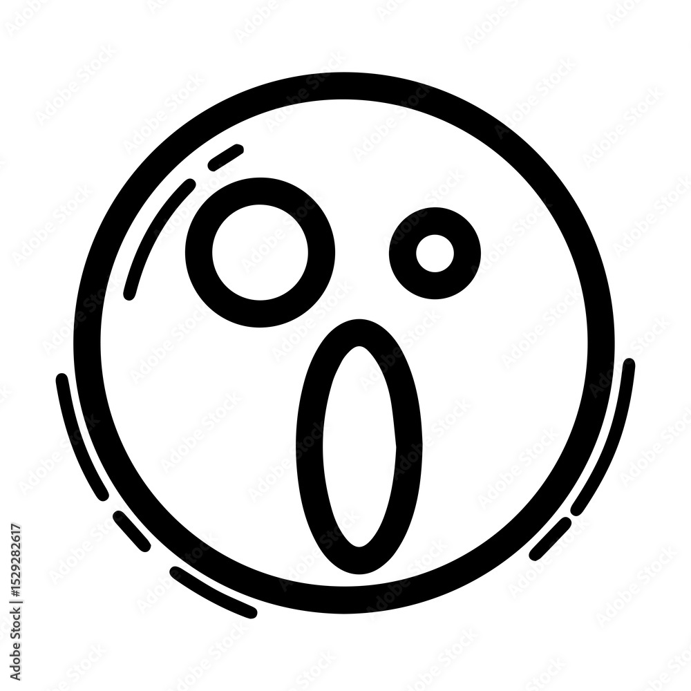 Fototapeta premium Outline style emoji expressing intense shock or surprise. Features a huge, round eye and one smaller, wide-open mouth, giving a sense of sudden disbelief or alarm. Fit for reacting to astonishing news