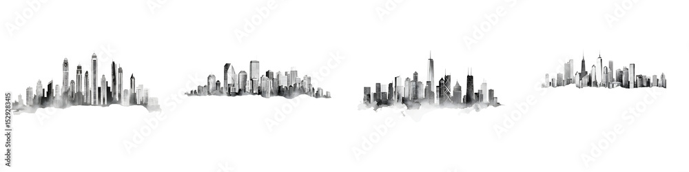 Cityscape silhouettes of modern urban skylines sketches of the silhouettes and skylines of various metropolitan cities showcasing the Cityscape silhouettes of modern urban skylines sketches of the silhouettes and skylines of various metropolitan cities showcasing the