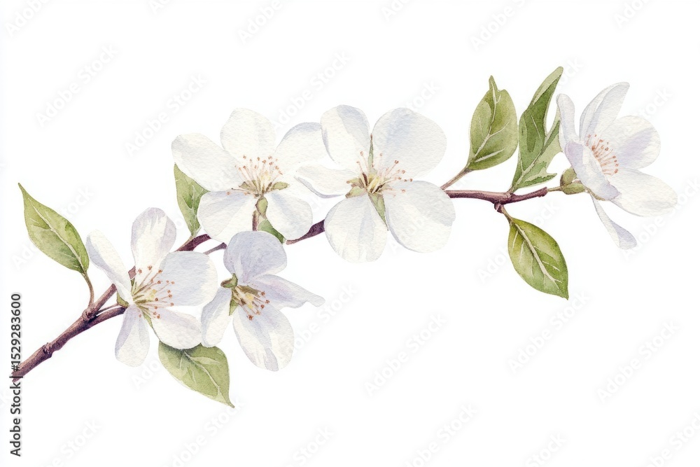 Obraz premium Watercolor white flower branch blossoms illustration botanical.