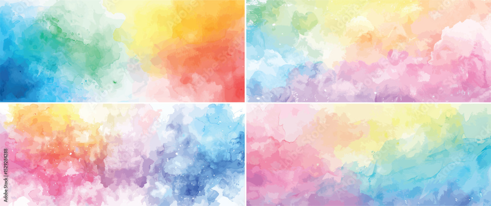 Fototapeta premium Watercolor Backgrounds Vector Set, Colorful Abstract Texture