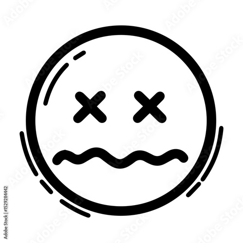 Outline style emoji expressing disgust or severe discomfort. Features two X shaped eyes and a wavy mouth, conveying a strong sense of nausea, grimace, uncomfortableness, unpleasant or aversion