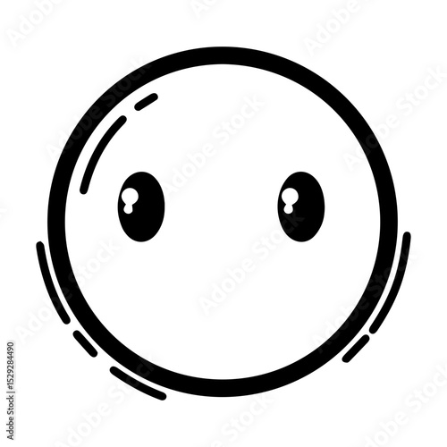 Outline style emoji that appears silent or neutral. Features two wide, innocent eyes and a completely blank space, conveying a lack of expression. Used to convey speechlessness, neutrality, shyness