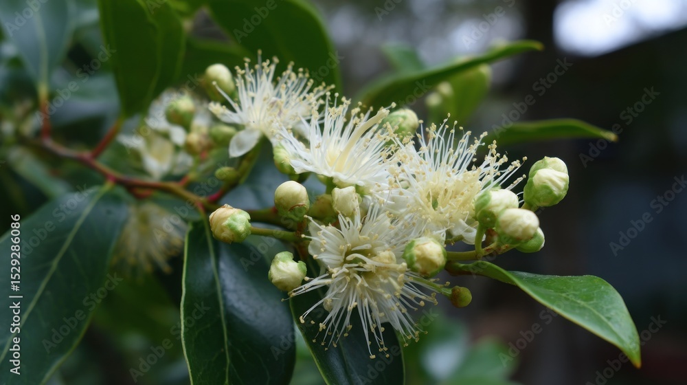 Fototapeta premium Close-up of Delicate White Flowers Blooming on Lush Green Foliage