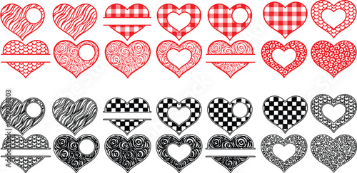 Red heart icons set vector.Love hearts icon. Abstract red loving heart symbols for valentines day, outline lovely red heart elements and love silhouette icons isolated set.heart icon
