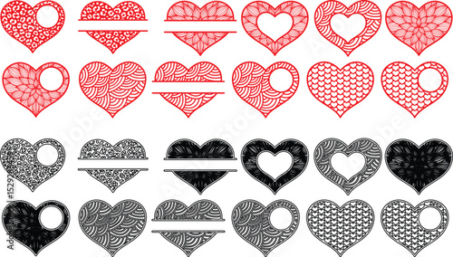 Red heart icons set vector.Love hearts icon. Abstract red loving heart symbols for valentines day, outline lovely red heart elements and love silhouette icons isolated set.heart icon
