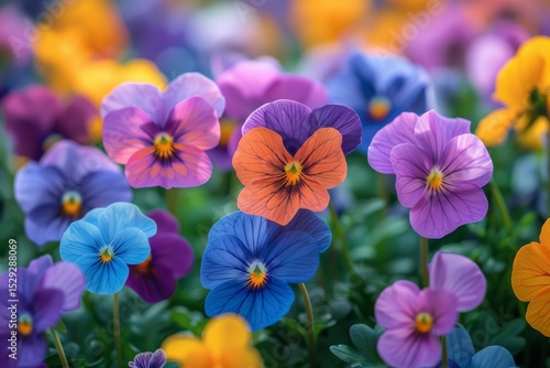 A beautiful array of pansy flowers in various vibrant colors, showcasing nature's artistry and the beauty of springtime blooms in a blooming garden setting.