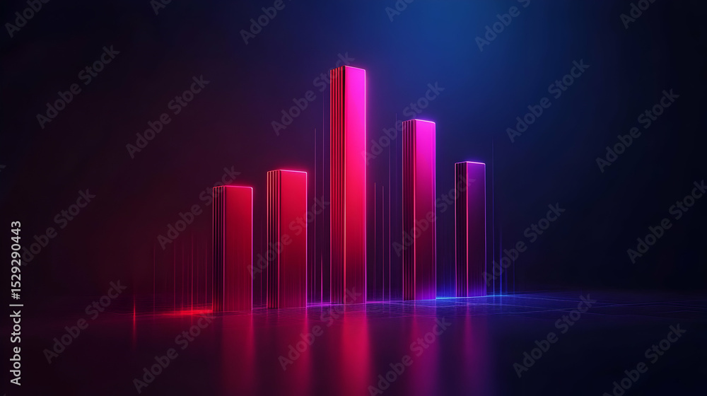 Abstract Neon Red and Blue Bars Chart in Dark Background Abstract Neon Red and Blue Bars Chart in Dark Background