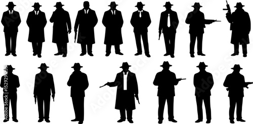 gangster silhouettes, vector set of gangster
