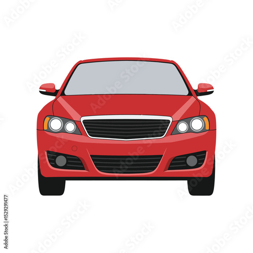 "Front View of Red Sports Car – Modern Luxury Vehicle with LED Headlights Illustration"