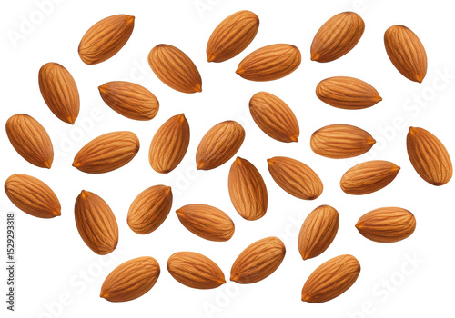 Wallpaper Mural A close-up view of scattered almond seeds on a white background, ideal for culinary use Torontodigital.ca