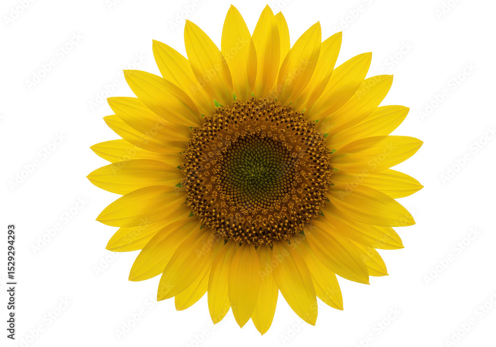 Fototapeta premium Bright sunflower blooming in a clear blue sky with vibrant green leaves surrounding it