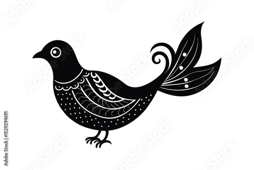 Bhemapiyara bird with paisley patterned feathers in detail vector art illustration