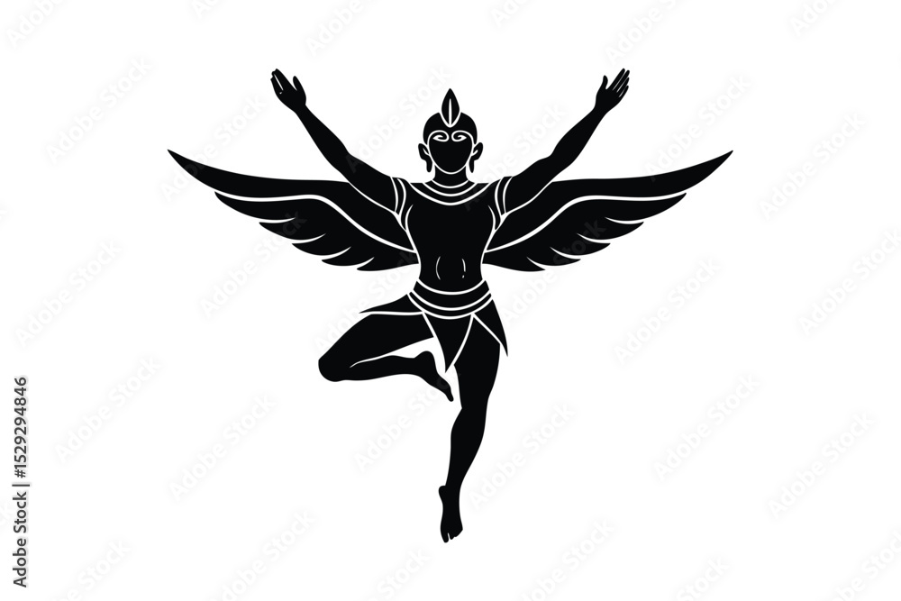 Obraz premium Bold lined Bhemapiyara bird flying in stylized motion vector art illustration