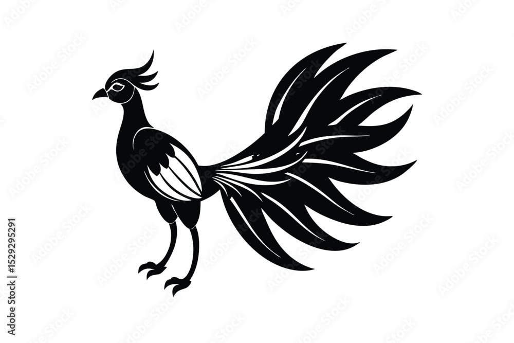 Fototapeta premium Fantasy Bhemapiyara bird with vibrant colorful plumage vector art illustration