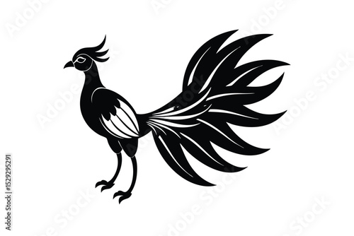 Fantasy Bhemapiyara bird with vibrant colorful plumage vector art illustration
