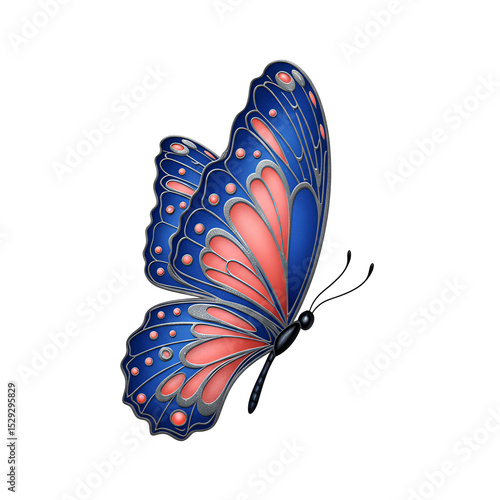 Blue and Pink Butterfly 3D Realistic Art with Detailed Wings, Elegant Flying Insect Illustration on White Background, Nature & Wildlife Digital Artwork