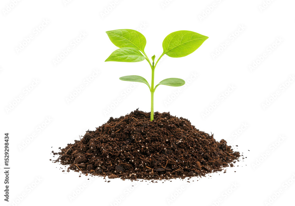 Young green plant emerging from rich soil, symbolizing growth and sustainability Young green plant emerging from rich soil, symbolizing growth and sustainability