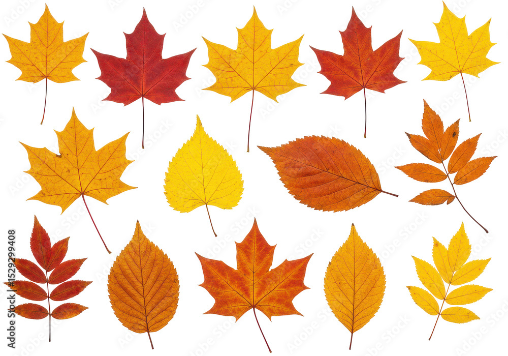 Fototapeta premium A vibrant collection of autumn leaves showcasing various colors and shapes