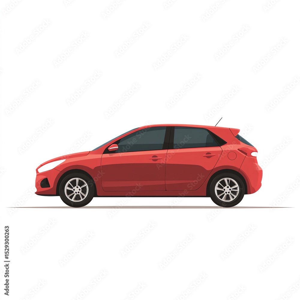 Sleek Red Hatchback Car, Side View Illustration, Modern Design, Clean Lines, Simple Background Sleek Red Hatchback Car, Side View Illustration, Modern Design, Clean Lines, Simple Background