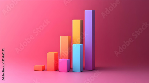Free Download Colorful 3D Bar Chart Representing Growth on Pink Background - GFXLoad