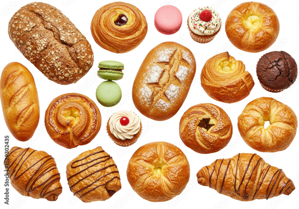 Assorted freshly baked pastries and desserts arranged on a table, showcasing variety Assorted freshly baked pastries and desserts arranged on a table, showcasing variety