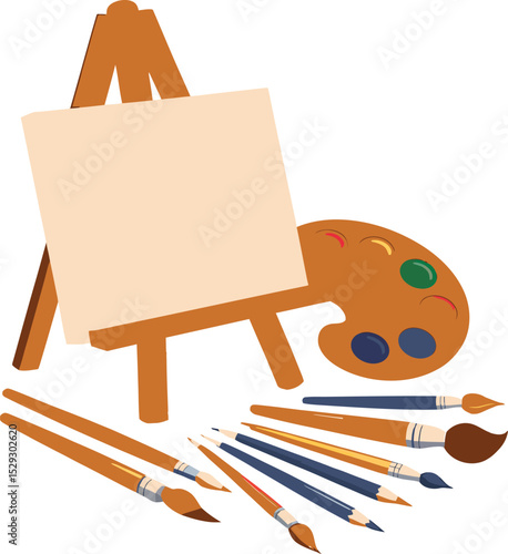Artistic easel palette and paintbrushes representing art supplies and creative activities