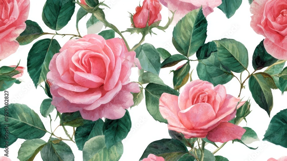 Fototapeta premium Elegant Watercolor Roses Seamless Pattern