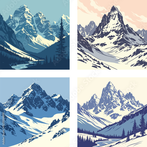 Snow-capped mountain peaks in the morning light.